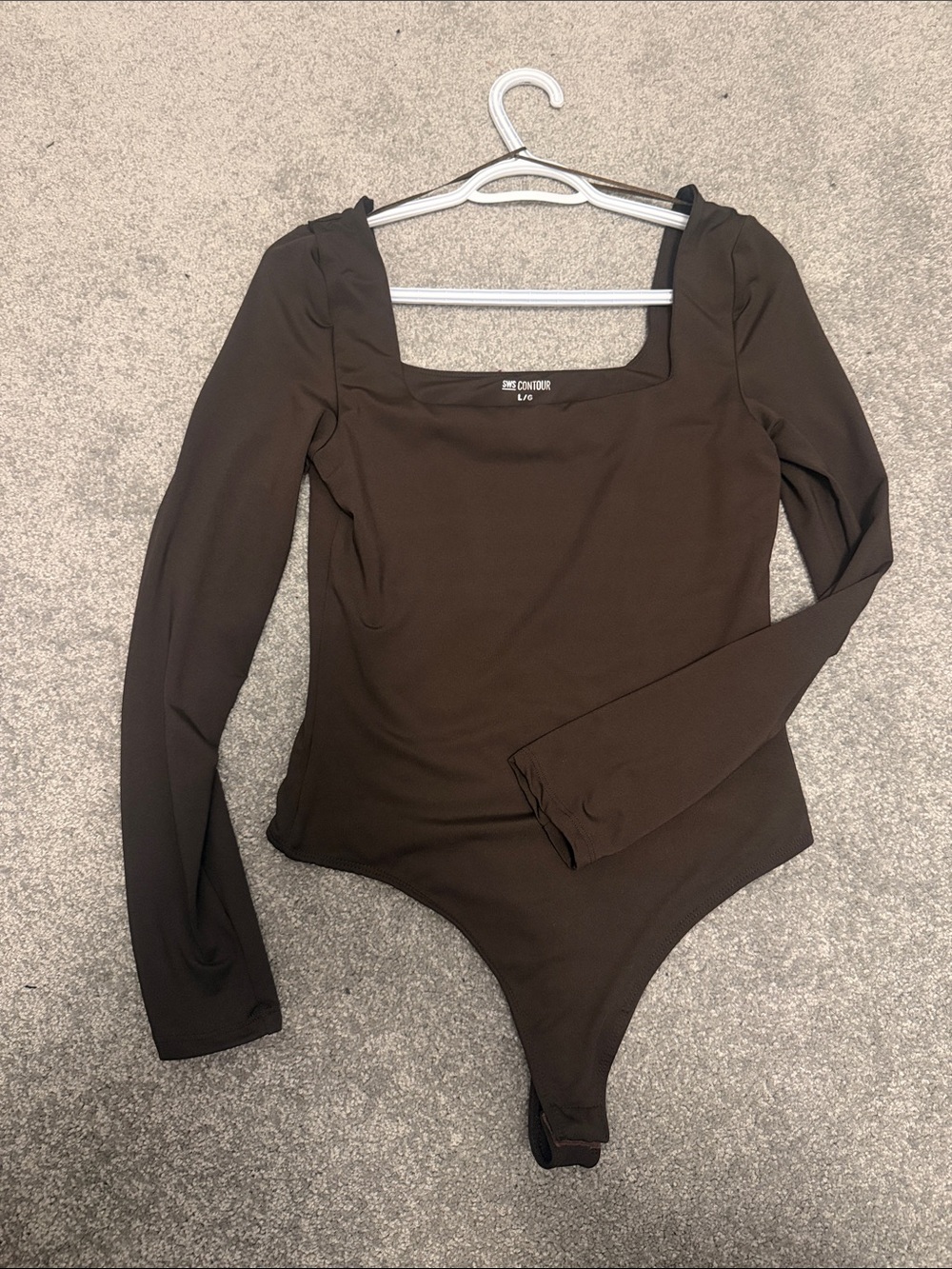 Chocolate Brown Long Sleeve Square Neck Bodysuit